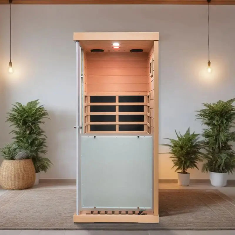 Large Glass Mini Hemlock Sauna with Right-Door Opening