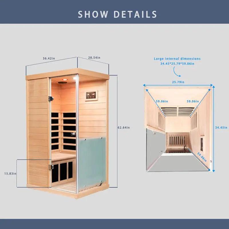 Large Glass Mini Hemlock Sauna with Right-Door Opening