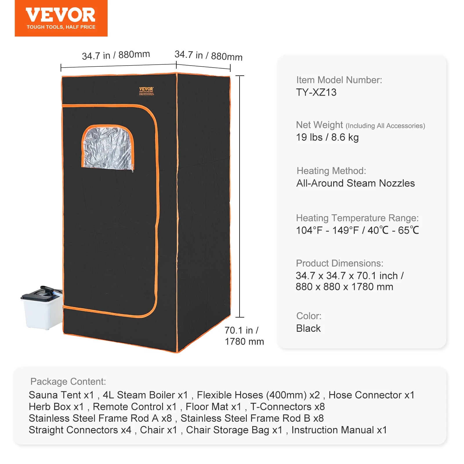 Succebuy Compact Portable Steam Sauna Tent 1200 Watt Therapeutic for Detox Relaxation Time Remote Control Personal for Home