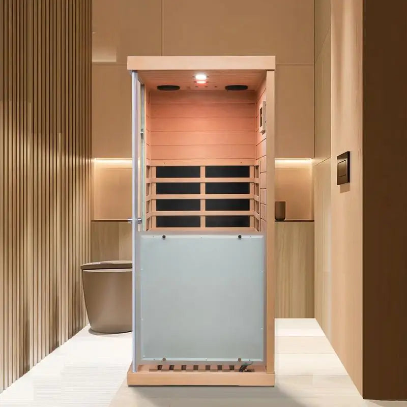 Large Glass Mini Hemlock Sauna with Right-Door Opening