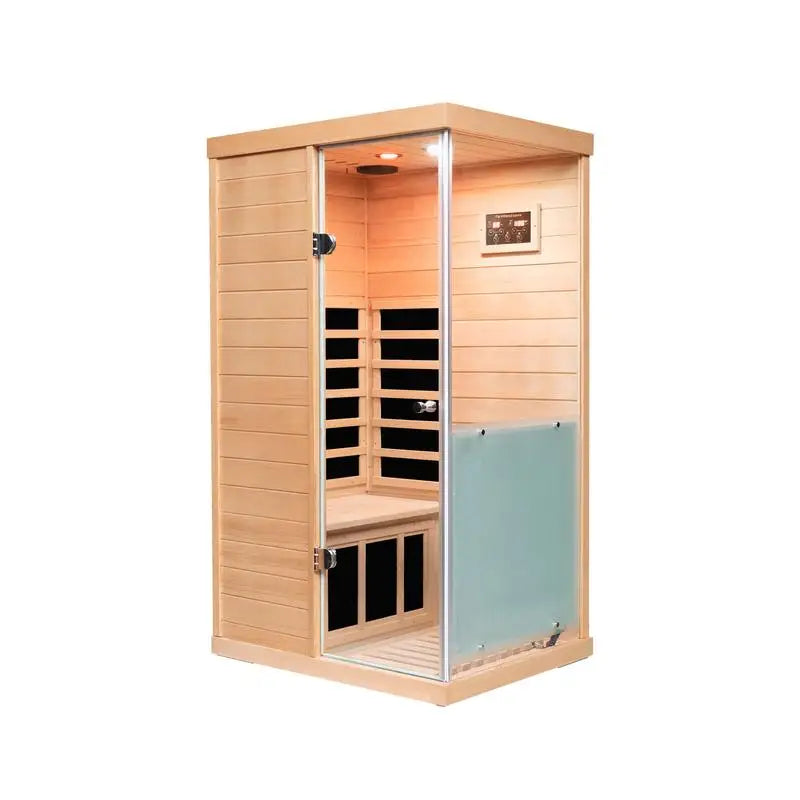 Large Glass Mini Hemlock Sauna with Right-Door Opening