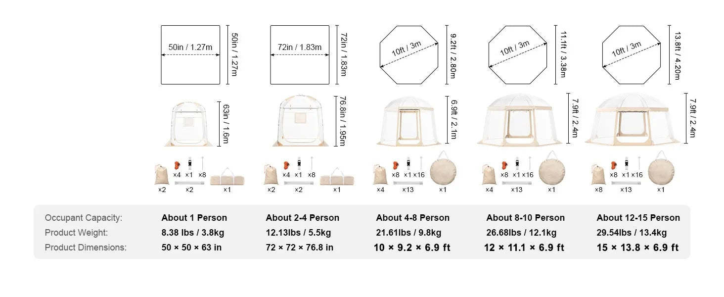 Bubble Tent Pop-Up Weatherproof Sports 50"X50"/72"X72"/10'X10'/12'X12'/15'X15'