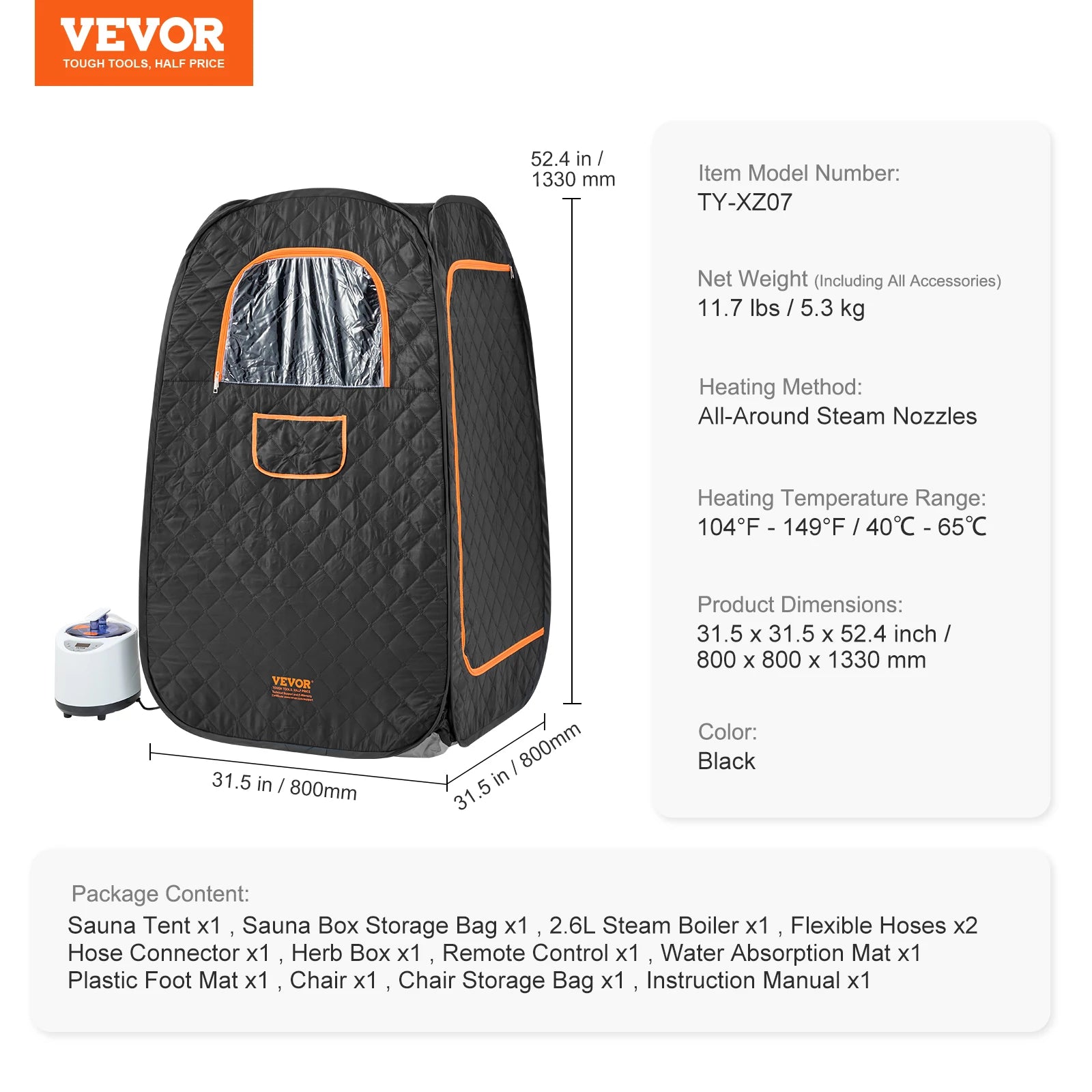 Succebuy Compact Portable Steam Sauna Tent 1200 Watt Therapeutic for Detox Relaxation Time Remote Control Personal for Home