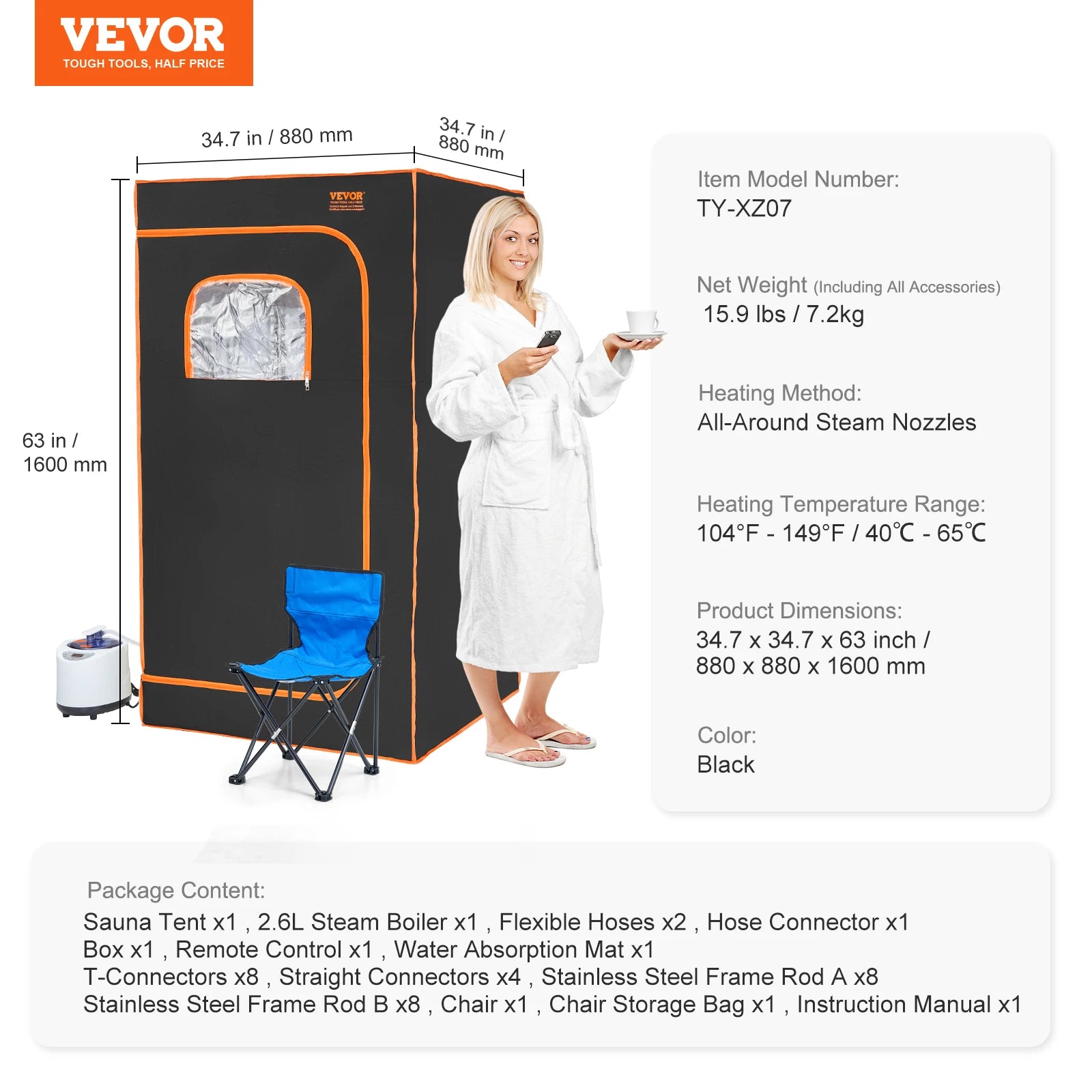 Succebuy Compact Portable Steam Sauna Tent 1200 Watt Therapeutic for Detox Relaxation Time Remote Control Personal for Home