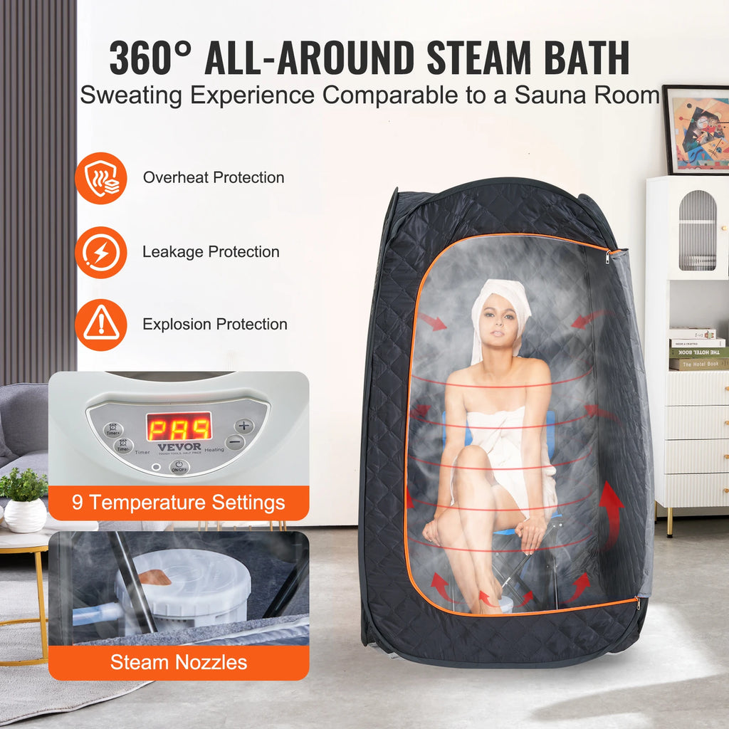 Succebuy Compact Portable Steam Sauna Tent 1200 Watt Therapeutic for Detox Relaxation Time Remote Control Personal for Home